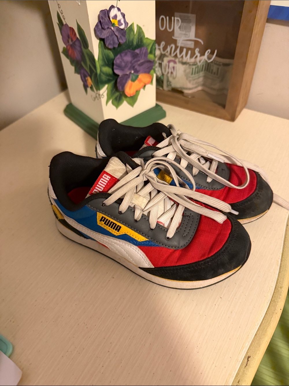 Puma Kids Multi-Color Low-Top Sneakers — Red, Blue & Yellow Accents